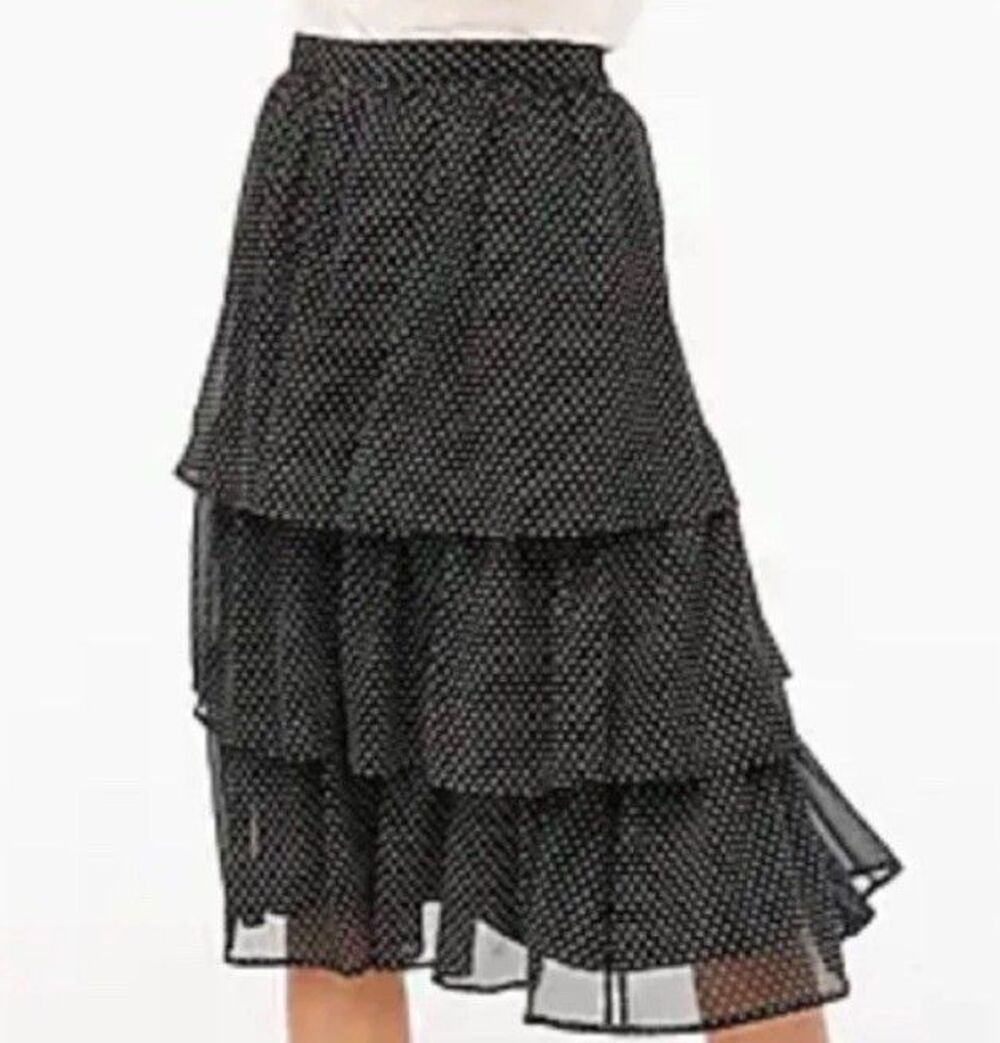 J.Crew Tiered Polka Dot Midi Skirt XXL Navy Chiffon Coquette Feminine NWOT